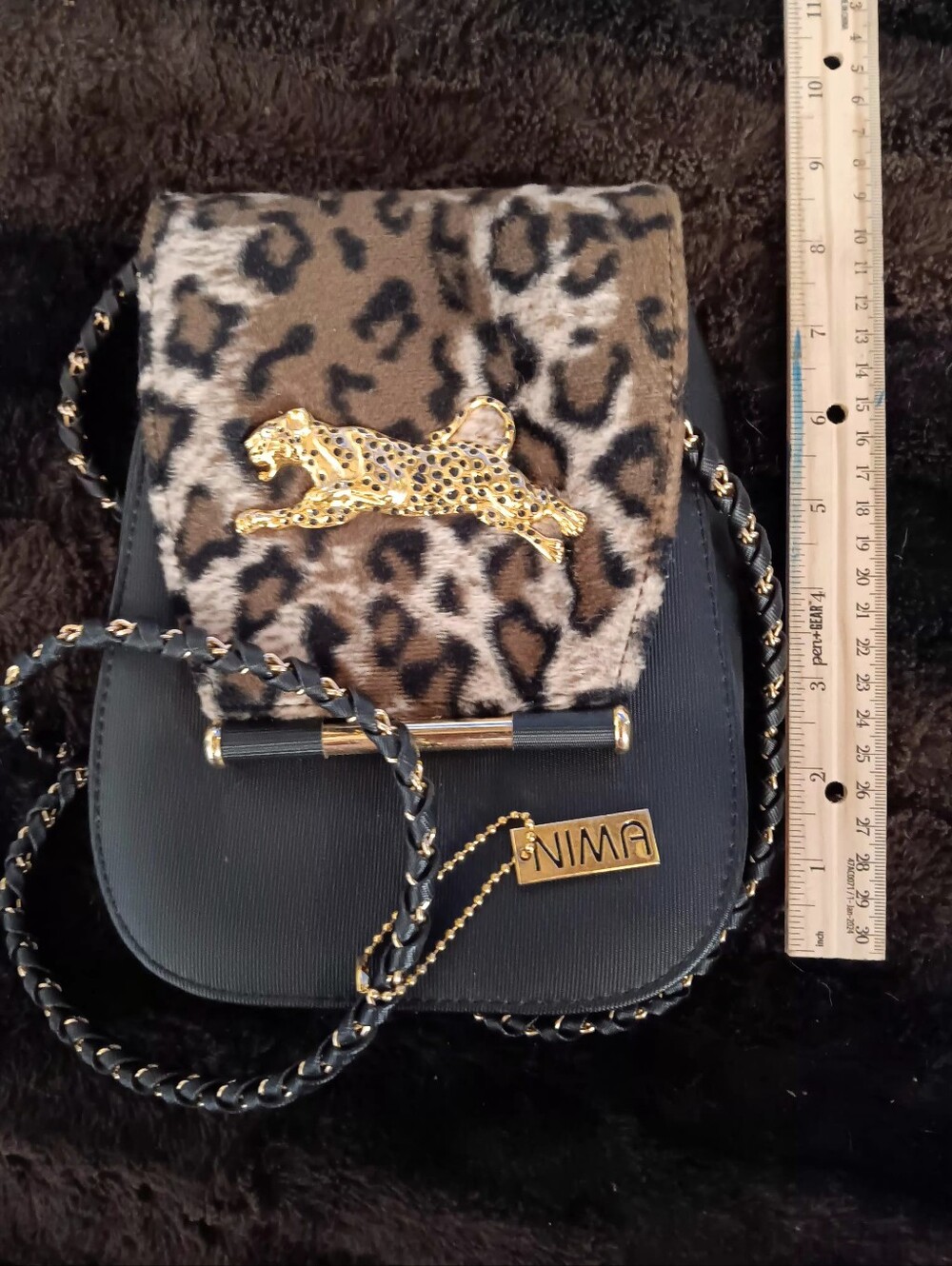 Nima Black & Leopard Print Crossbody Bag